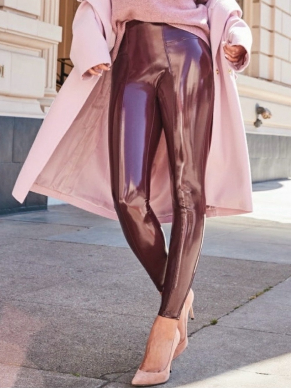 NWT! Spanx Faux Patent Leather Liquid Leggings Ruby Red Small Burgundy Maroon